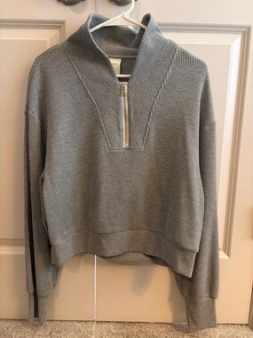 Varley Gray Half-Zip Waffle Knit Pullover